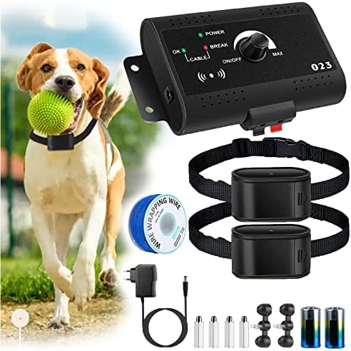 Electric Dog Fence,In-Ground Wired Pet Fence Containment System,656Ft Underground Boundary Wire,with Waterproof/Rechargeable Collar,Shock/Tone Correction,for 123 Dogs,foor2dogs