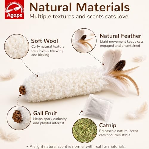 Agape Wool Cat Toys with Catnip & Silvervine Gall Fruit, Soft Plush Toys