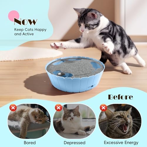 Pawaboo Interactive Cat Toy with Running Mouse, Automatic Track Kitten Toy | Electronic Motion Cat Toy for Indoor Cats, Pop and Play Hide Seek Cats Toys Hunting Mouse for Kitty Play Exercise, Blue