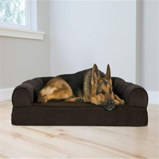 Furhaven Orthopedic Dog Bed for Large/Medium Dogs w/ Removable Bolsters & Washable Cover, For Dogs Up to 55 lbs - Plush & Suede Sofa - Espresso, Large