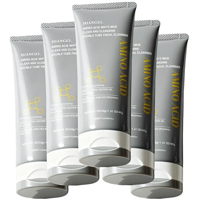 Dual-Tube Facial Cleanser, Amino Acid & Clay Face Wash for Oily Sensitive Skin, 2-in-1 Deep Pore Foam for Oil Control & Blackheads, Makeup Remover