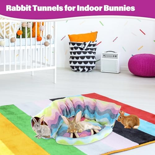 BWOGUE Bunny Tunnel Bed, 2-in-1 Collapsible Rabbit Tunnel Hideout with Mat