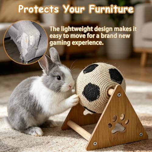 kathson Rabbit Scratching Toy,Sisal Rabbit Scratcher Rotating Activity Ball