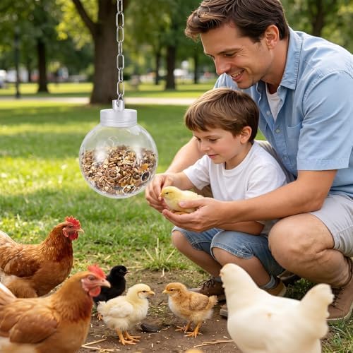 4 Pcs Chicken Treat Dispenser Interactive Slow Feeder Hanging Chicken Treat Ball with Chain Pecking Toys for Hens, Poultry Coop Accessories
