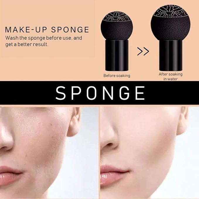 Mushroom Sponge Air Cushion CC Cream - Oil-Free Matte Finish, Hydrating Foundation with Buildable Coverage | Pore-Blurring & Long-Lasting for Sensitive Skin