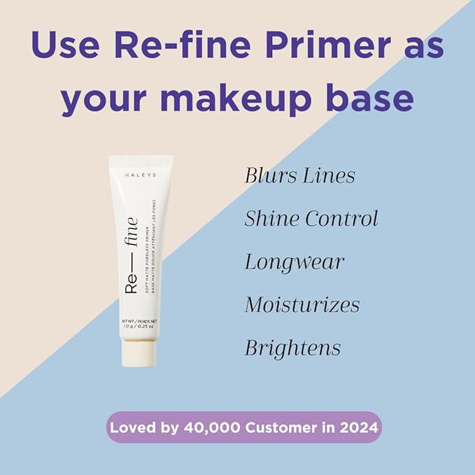 HALEYS Re-form Luminous Skin Foundation+Re-fine Primer 0.25oz, VEGAN, Blurs, Conceals, Blendable, Buildable Med-Full Coverage, Weightless, Oil-free, All-Day Wear, Hyaluronic Acid, All skin types(3.25)