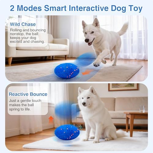 Interactive Dog Toys Ball Automatic Active Rolling Balls for All Dog(Vbleu)