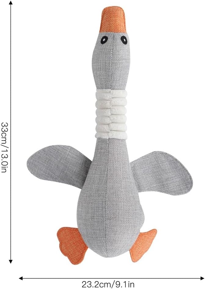 Squeaky Goose Dog Toy, Cotton Linen Blend Chew Toy for Small Medium Dogs and Cats, Interactive Play Toy with Teeth Cleaning Function(Grey)