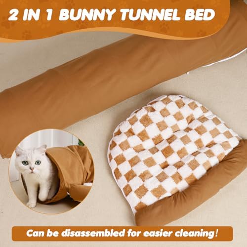 Spardar 2-in-1 Bunny Tunnel Bed, with Removable Mat Hideout, Khaki