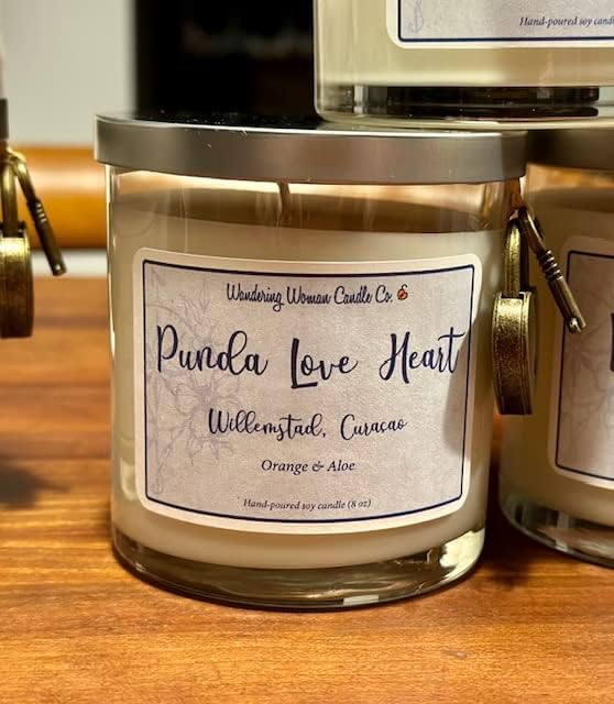 Wandering Woman Candle Company 8 oz Soy Wax Candle (Punda Love Heart, Curacao: Orange & Aloe)