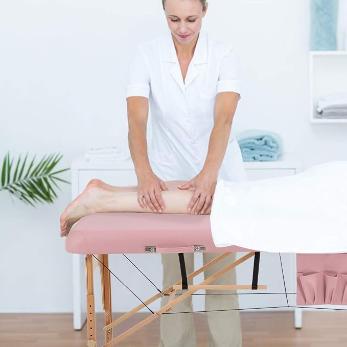 BestMassage Massage Bed Portable Massage Table 28 inch Wide Lash Bed Height Adjustable 2 Folding PU Leather with Towel Hanger Oil Pouch Half Bolster Round Bolster Non-Woven Bag
