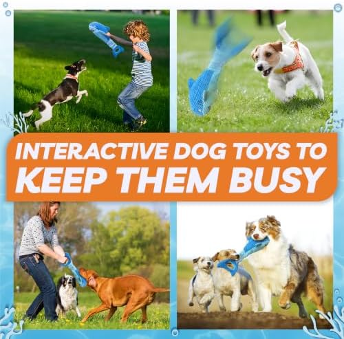 LEGEND SANDY Squeaky Dog Toys for Large Dogs – Interactive Plush Shark Toy with Crinkle & Tug of War Tail, Puppy Chew Toys for Small Medium Large Breeds