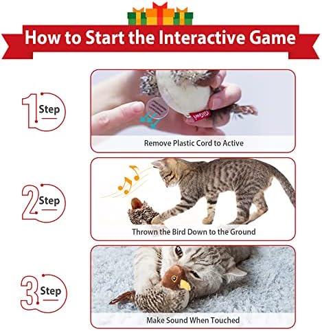 Gigwi Chirping Bird Cat Toy for Indoor Cats, Interactive Hangable Bird Cat Toy with Real Bird Sound and Feather, Automatic Bird Toy for Cats Exercise & Kicker to Self Play（No Flapping）