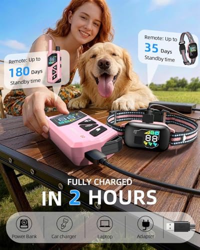 3300ft Dog Shock Collar with Remote Control, IPX7 - Pink