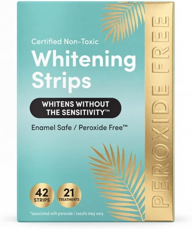 Natural Teeth Whitening Strips for Sensitive Teeth, 42 Strips (21 Treatments), Peroxide-Free & Enamel Safe, Dentist Formulated with Coconut Oil & Dead Sea Salt