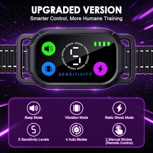 Bark Collar with Remote Tag 2 Pack, Automatic & Manual Dog Bark Collar, Humane Progressive Training System with Shock Vibration Beep Mode, 5 Sensitivity for Small Medium Large Dog, Matte Black