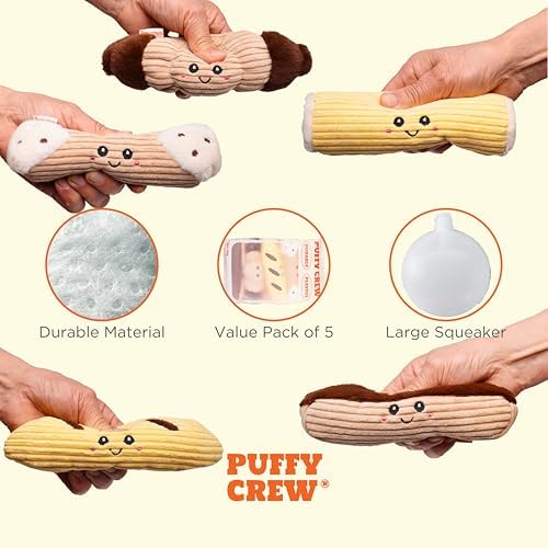 Squeaky Dog Plush Toy, Bakery Bite_Stick Collection, 8", for Small and Medium Dogs (5 in 1, Small)