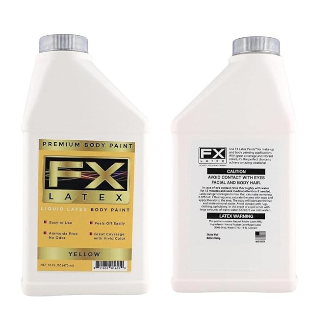 Liquid Latex - Face and Body Paint, Ammonia Free, Easy On and Off, Cosplay Makeup, Create Professional Monster, Zombie Arts 16 Oz (Yellow)