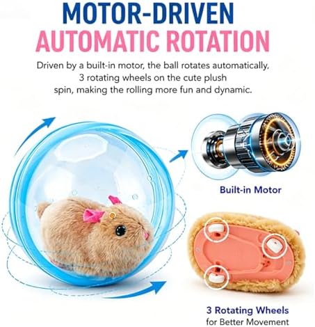 2026 New Self-Rolling Interactive Cat Ball Realistic Animal Automatic Moving Rolling Cat Ball 360° Rolling Spin Moving Cat Ball Fun Indoor Interactive Pet Ball for Cats Dogs Chasing (Pink, Rabbit)