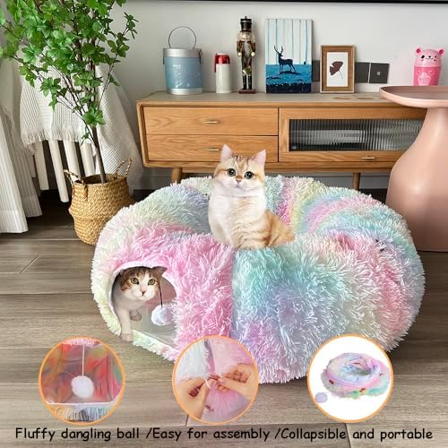 Cat Bed Tunnel Tube Toy Rainbow Plush