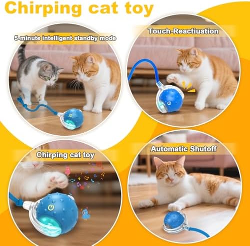 2-Pack Interactive Cat Toys Ball for indoor Cats＆Dog,Automatic Cat Toy with Smart Obstacle Avoidance &Bird Chirps ,Includes 4 Cat Spiral Spring,Cat Enrichment Toys for Indoor Cats(Orange＆Blue)