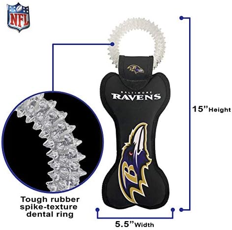 Pets First NFL Baltimore Ravens Dental Dog TUG Toy with Squeaker. Tough PET Toy for Healthy Fun, Teething & Cleaning Pet's Teeth & Gum., Team Color, one Size (BAL-3310)