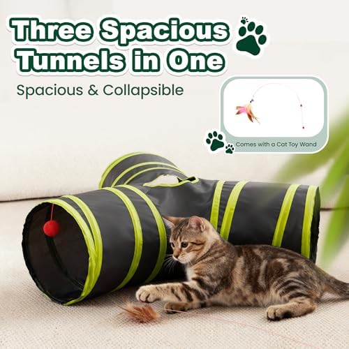 Love's cabin Cat Tunnel for Indoor Cats, 3-Way Collapsible Play Tunnel