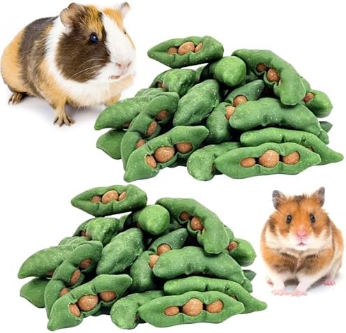 Fhiny Peapods Hamster Chew Toys, 24 PCS Natural Timothy Grass Carrot Guinea Pig Chew Toys for Teeth Handmade Small Animal Molar Snacks Dental Care for Bunny Chinchilla Hamster Gerbil Boredom Breaker