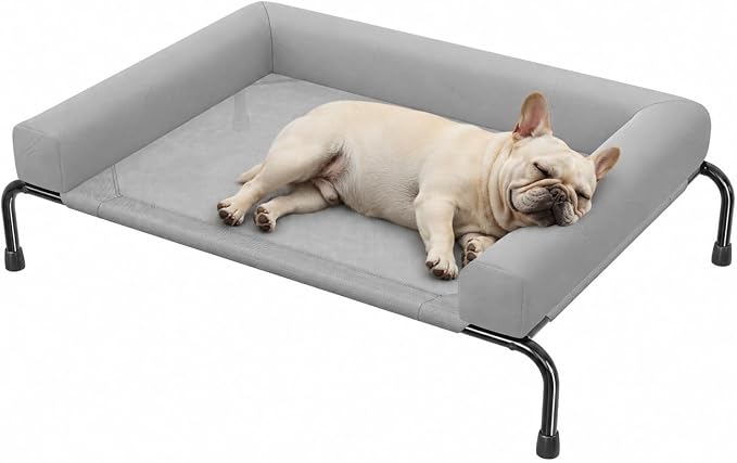 Simple Trending Elevated Dog Bed, Medium Dog Outdoor Cot, 36.5"x23.5", Grey | Cooling Raised Pet Bed, Removable & Washable Cover, Bolster Design, Breathable Mesh, Non-Slip Feet, Indoor & Outdoor Use