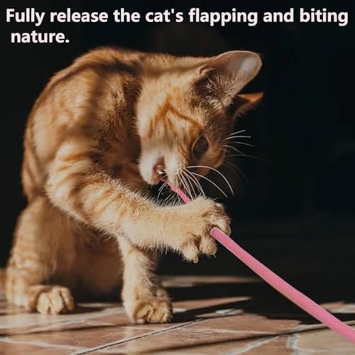 2PCS Retractable Wand Toys, Interactive Cat Wand Toy with Silicone Mouse Tail, 34.1” Long Interactive Feather Toy, Fishing Pole Toys Play and Exercise Teaser Stick for Indoor Cats and Kittens
