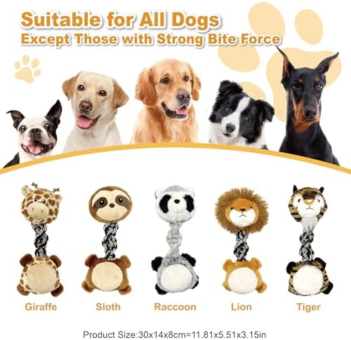 Giraffe Plush Squeaky Dog Toy with Rope Neck Puppy Teething Chew Toy Cute Soft Fun Multi-Functional Interactive Tug of War Dog Rope Toy for Small Medium Large Dogs Toy Gift 30cm/11.81in