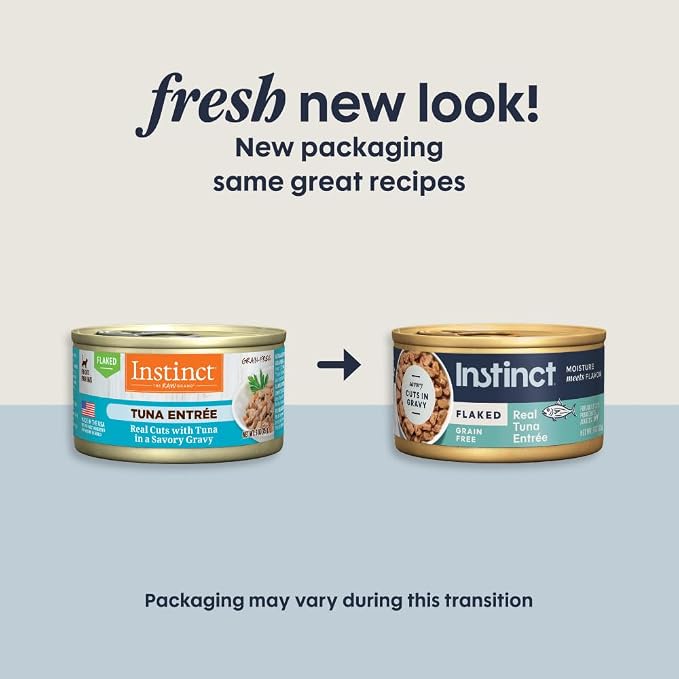 Instinct Flaked Entrees, Wet Canned Cat Food, Tuna, 3 oz. (24 Count) | Tender flaked cuts in savory gravy, high protein, real tuna, whole-food ingredients, grain-free, hydration support