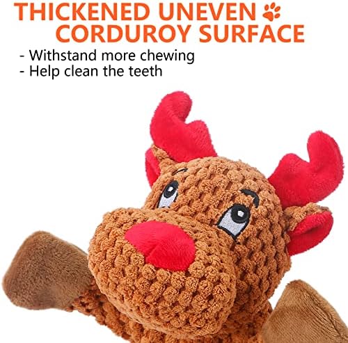 Senneny No Stuffing Dog Christmas Toys with Squeakers, Crinkle Xmas Plush Dog Toys for Large Medium Small Dogs, Durable Interactive Dog Toys for Puppies, Reindeer