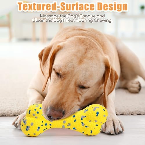 Moonorange 7.28" Indestructible Large Bone Balls for Aggressive Chewers Durable Stick Bouncy Interactive Chew Toy for Dogs Fetch Game Lightweight Floating Outdoor Training, Yellow