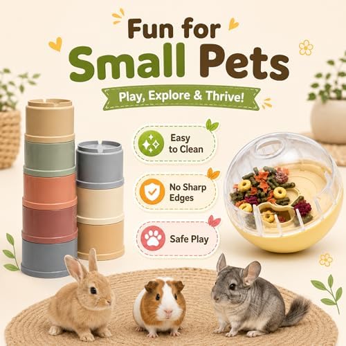 Rabbit Enrichment and Sniffing Toy set,Interactive Bunny Treat Ball & Bunny Stacking Cups toys for Guinea Pig Rabbit and Small Animal, Bunny ToyTreat Dispensing Slow toys for bunnies boredom 2PC