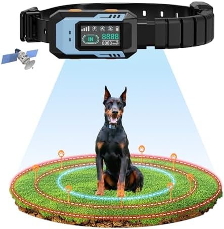 Wireless Electric Fence for Dogs - GPS Dog Collar Fence with Beep Vibration Static Correction, Radius Range up to 9999ft, IPX7 Waterproof Dog Collar for Large Dogs Outdoor Use