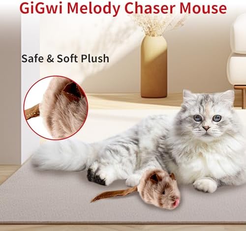 PETGEEK Gigwi Chirping Mouse Cat Toy, Fake Toys for Indoor Cats, Melody Chaser Toys with Hanging Loop for Bored Indoor Adult Cats Kittens Interactive Play (Mouse)