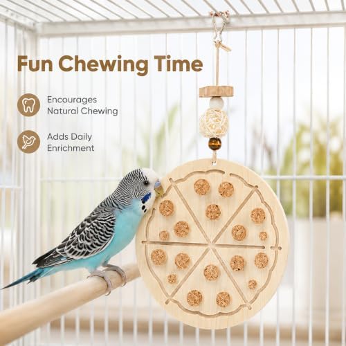 2 PCS Wooden Bird Chew Toys-6.3 X 6.3 Inch Hanging Parrot Toys with Detachable & Replaceable Corks,Foraging Toys for Cockatiels,Parakeets,Conures & Small to Medium Parrot