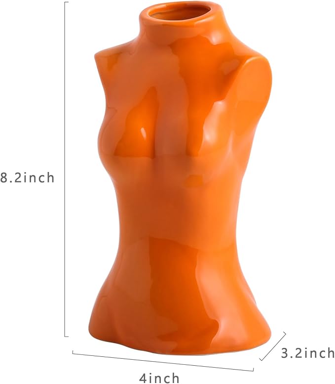 hjn Small Ceramic Vase for Flowers Modern Art Vase for Living Room/Home Decor Accents/Bookshelf/Mantel-Orange