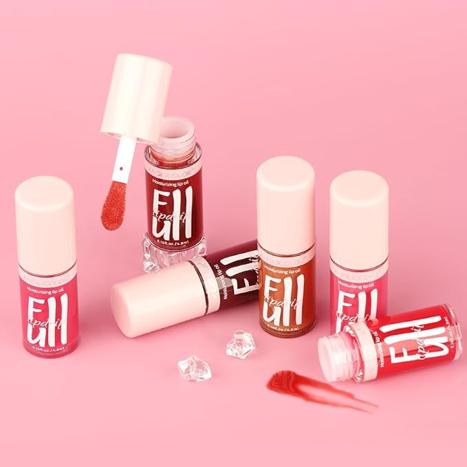 Anglicolor 2PC Lip Oil and Metallic Glitter Pink Lipstick,Natural Lip Plumper,Fruit Flavoured Lip Oil,For Dry Lip's Moisturizing Hydrating,Vegan & Cruelty-free (06 Gaia+15)