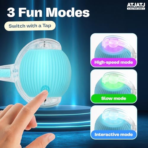 Interactive Cat Balls Toys for Indoor Cats, Automated Smart Ball Cat Toy with Elastic Mesh Tail, 3-Speed Rechargeable Rolling Kitten Toy, Electronic Mental Stimulating Self Play Pet Ball for Fun