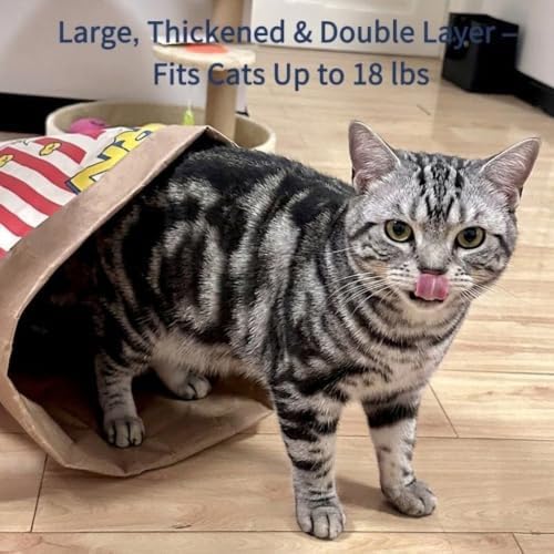 Durable Kraft Paper Cat Tunnel Bag, Extra Large Sack for Indoor Cats & Kittens, 29.5" Collapsible Interactive Toy for Hiding & Hunting, Fits Bunnies, Rabbits and Ferrets