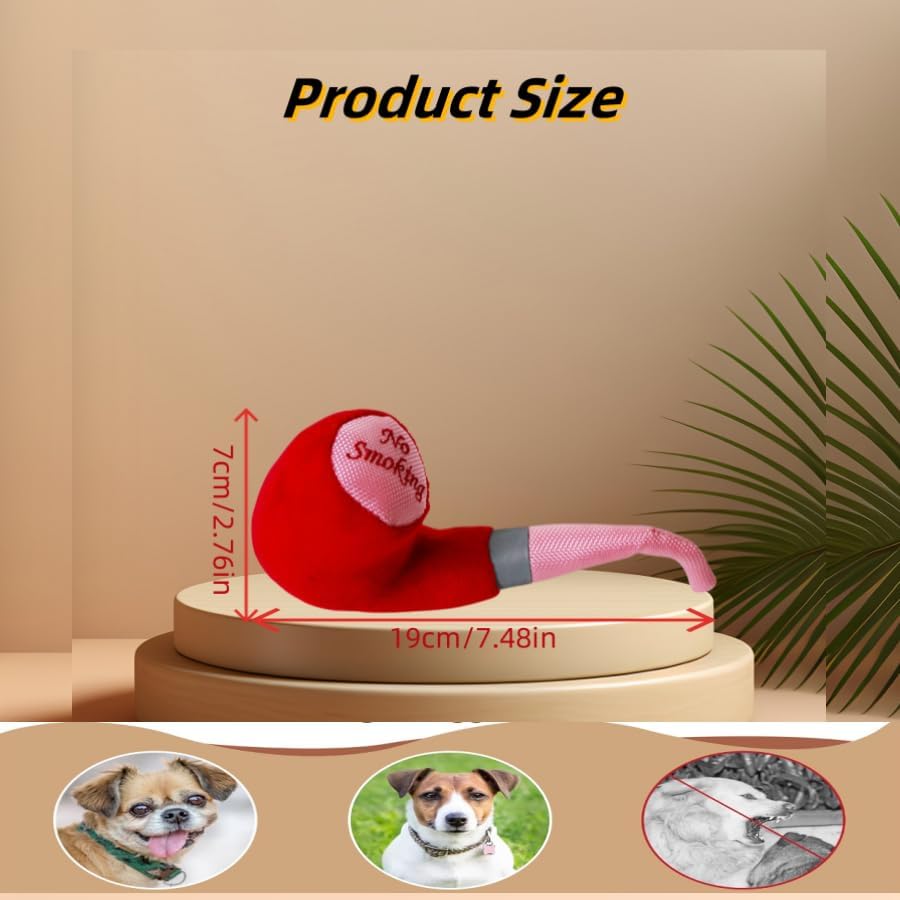 Squeaky Plush Dog Toy - Interactive Soft Stuffed Chew Toy for Molar Teeth Cleaning - Tobacco Pipe Pattern Durable Cute Pet Toy for Small Medium Size Dogs