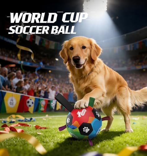 QDAN Dog Toys, Durable Dog Soccer Balls with Straps to Keep Them Busy
