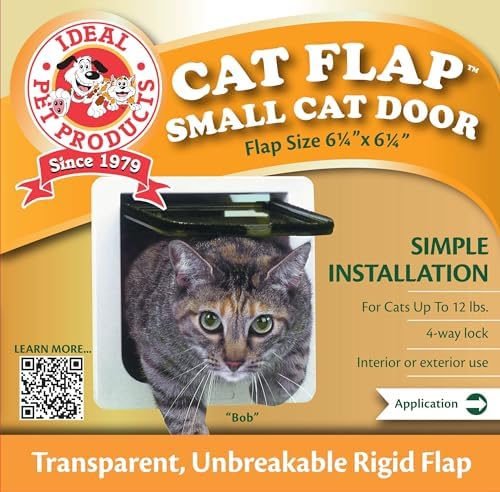 Ideal Pet Products Cat Flap Door, Small 6.25" x 6.25" Flap Size | 4 Way Lock