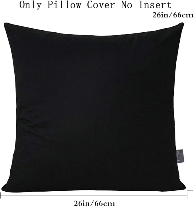 Thmyo 4-Pack 100% Cotton Comfortable Solid Decorative Throw Pillow Case Square Cushion Cover Pillowcase Sublimation Blank Pillow Covers Halloween DIY Throw Pillowcase for Sofa(26x26inch/66x66cm,Black)
