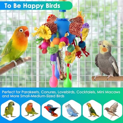 KATUMO Parrot Toys, Parakeet Foraging Shredder Hanging Toys Bird Ball Treats for Conure Mini Macaw Cockatiel Lovebird Small-Medium Birds