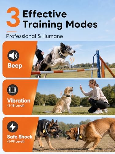 Dog Shock Collar with 3300FT Remote, IP68 Waterproof, 3 Training Modes