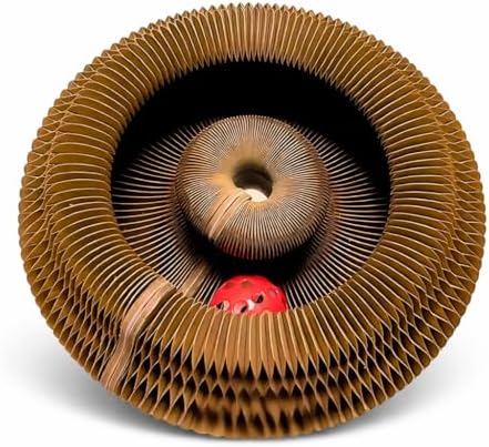 Kitty Kurlzz Cat Toy - Magic Organ Accordion Scratcher with Ball Track, Foldable Honeycomb Cardboard Scratching Board, Reversible Interactive Toy for Indoor Cats - Magic Cat Scratch Board (Cat Face)