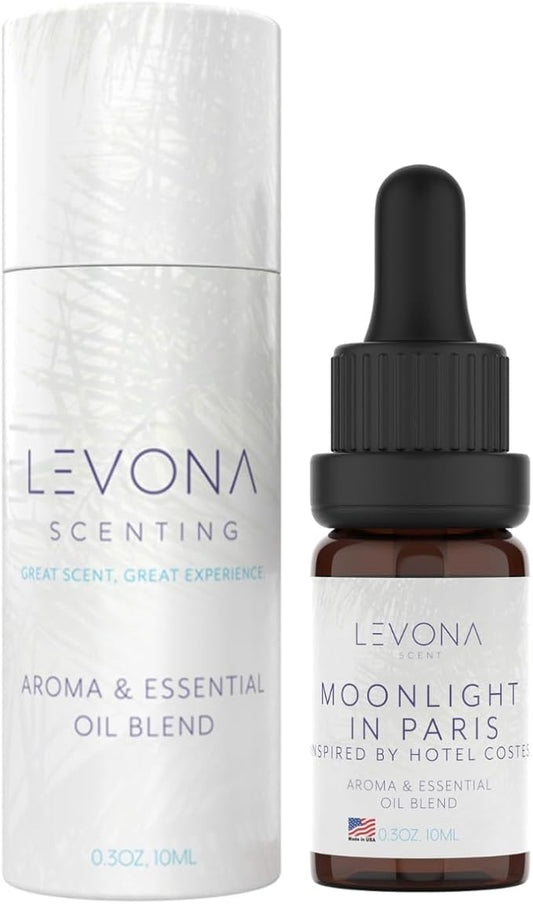 Levona Scent Essential Oil - Luxury Aroma for Home, Office, Hotel & Spa, Ideal for Humidifiers & Diffusers, Hotel Fragrance with Nutmeg, Lemon & Rose - 10ml / 0.33 fl oz, Moonlight in Paris